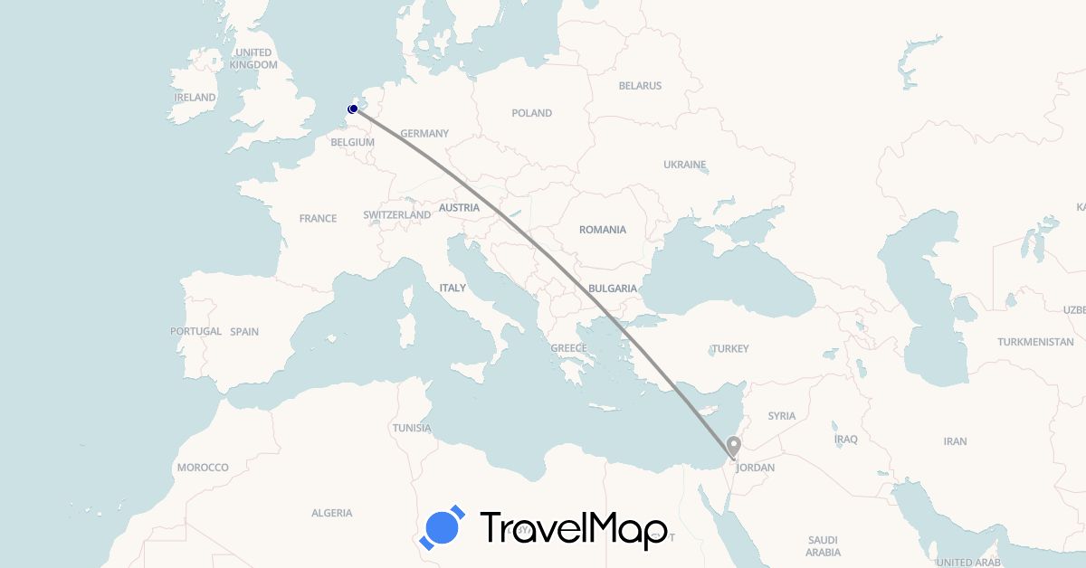 TravelMap itinerary: driving, plane in Israel, Netherlands (Asia, Europe)